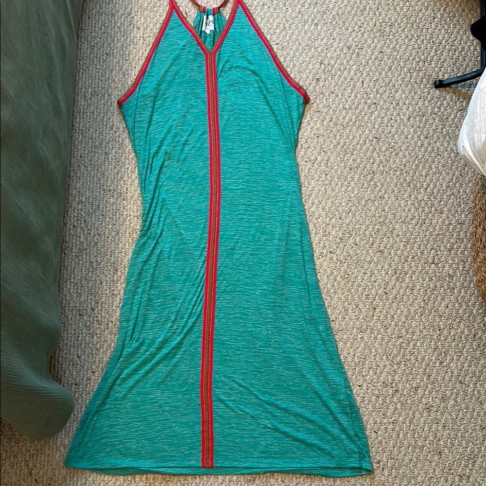 Pitusa Green Sleeveless Dress with Red Trim